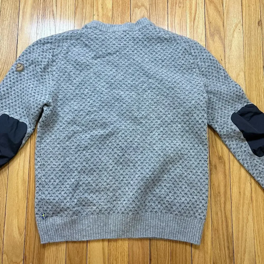 Fjallraven Ovik Nordic Sweater Men’s Size L Wool Gray Pattern Knit Elbow Patches - Picture 2 of 13